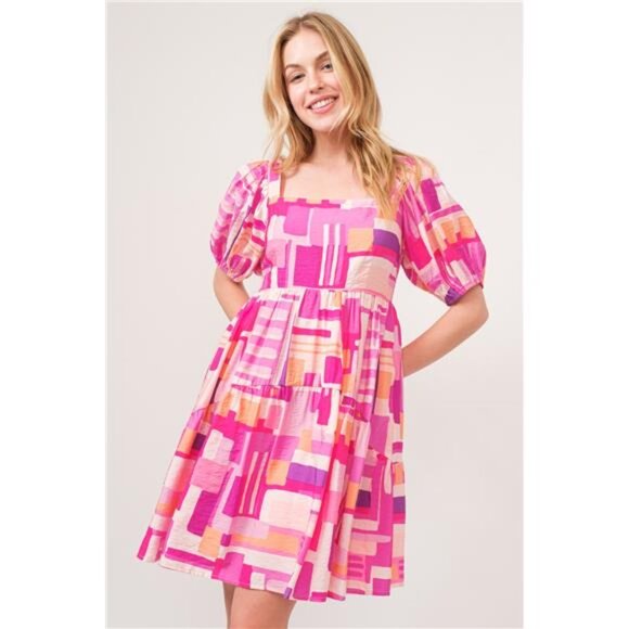 NWT And The Why Color Block Puff Sleeve Dress - Picture 1 of 10